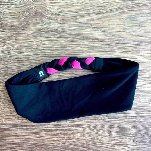 Hot pink and black braided headband, like new - Picture 2 of 2